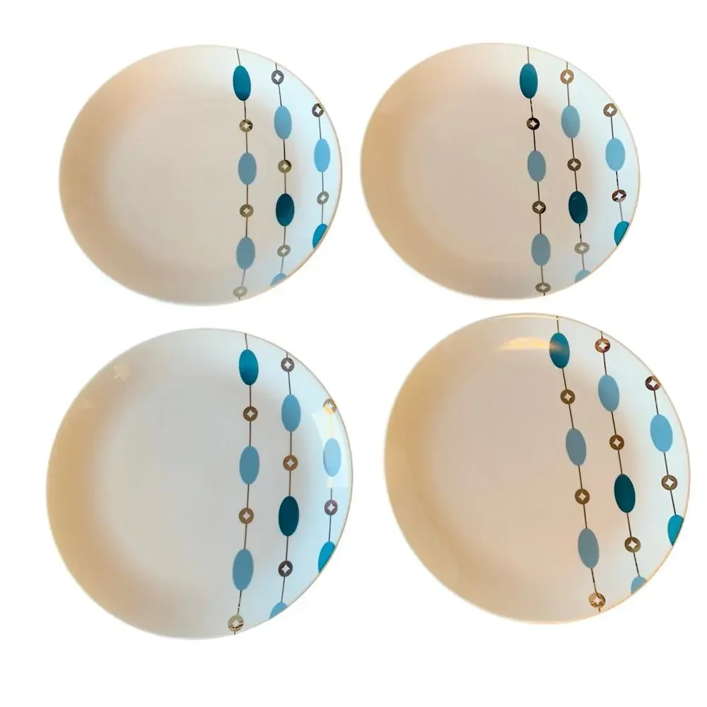 Pier 1 Beaded Garland Plates Salad Dessert Set of 4 Blue Silver 7 5/8